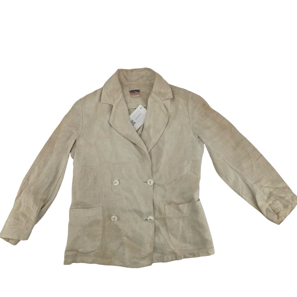 Tom Sawyer Kids' Blazer Double Breasted Beige Linen Vintage 1950s 9